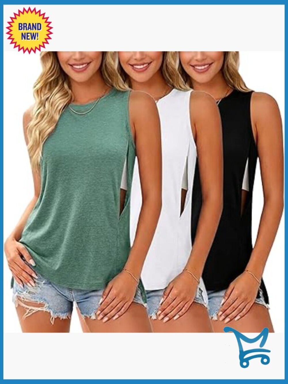 3-Pack Nursing Tank Tops with Hidden Zippers Sleeveless Breastfeeding Shirts